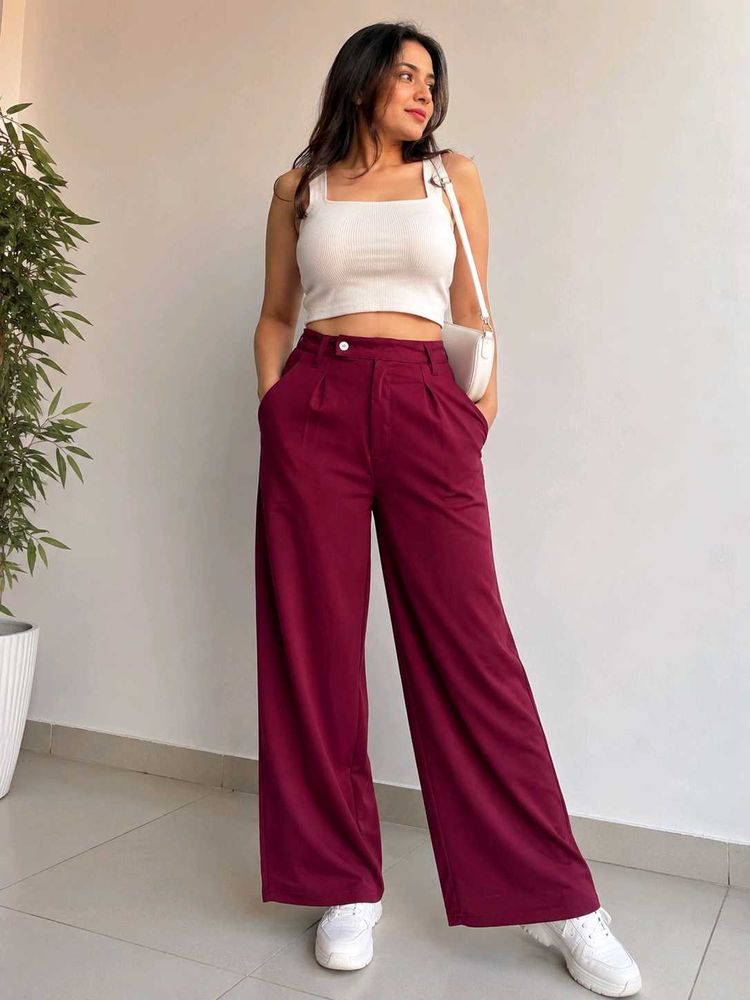 SHEIN Burgundy Wide Leg Trousers | Size 28 |