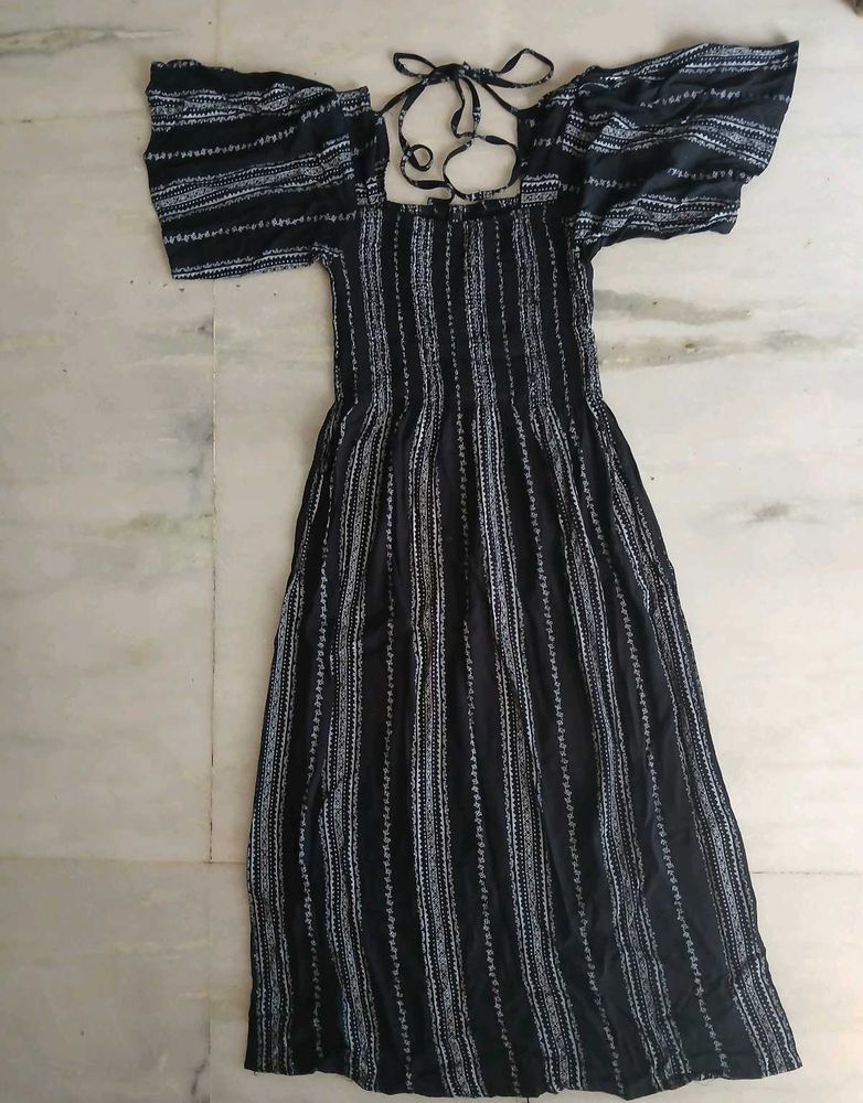 Striped Casual Black Dress