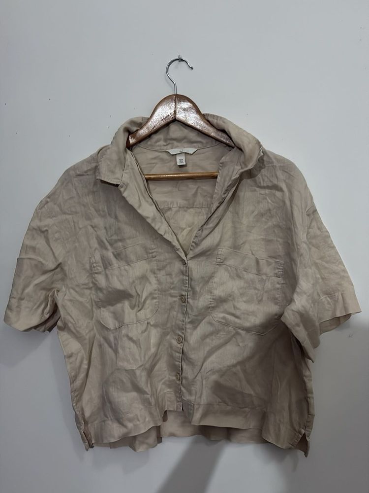 Casual Linen Blend Button-Up Shirt