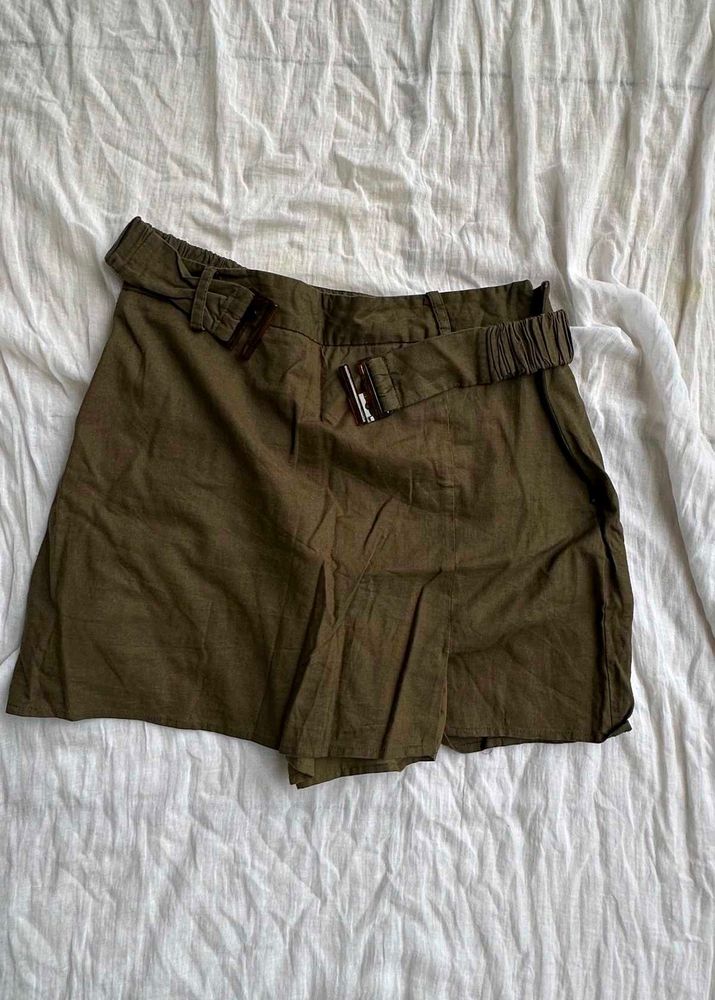 Olive Green Belted Shorts