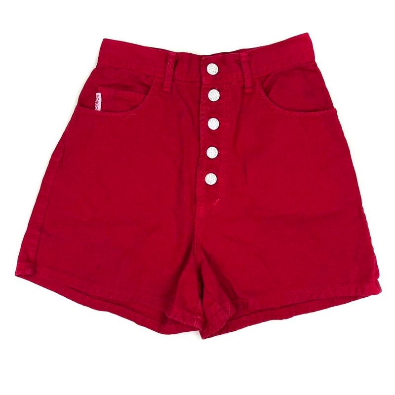Red High-Waisted Button Fly Shorts