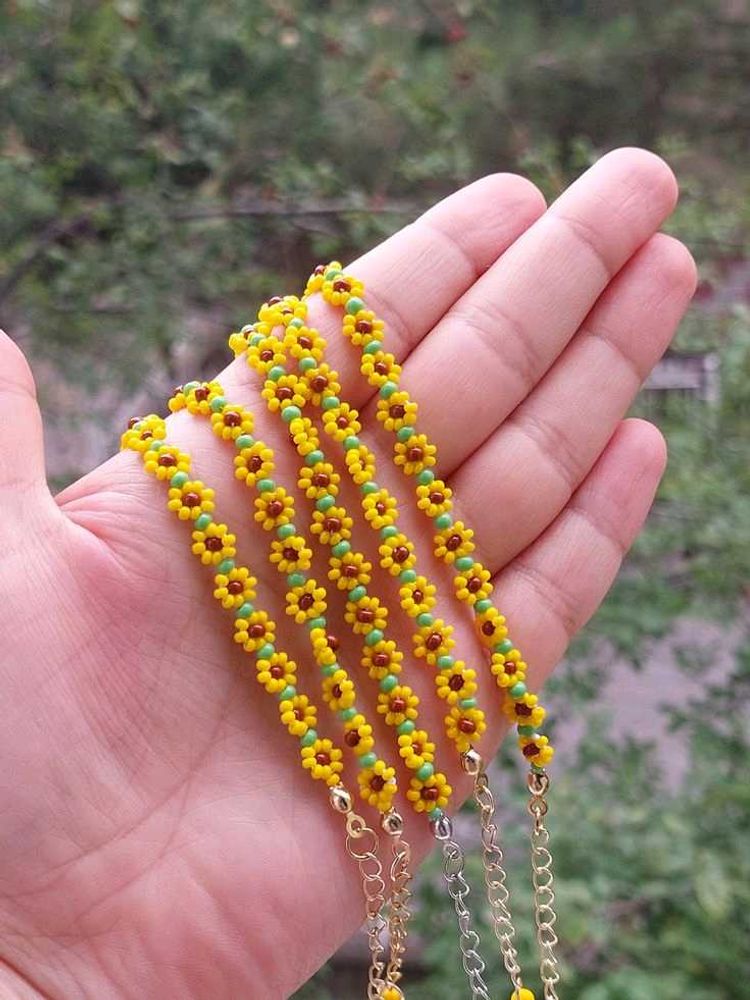 Flower beaded bracelet and ring combo
