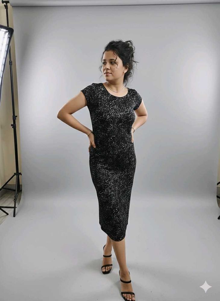 H&amp;M Black &amp; White Bleached Splatter Bodycon Dress