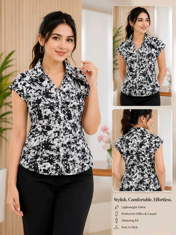 Chic Floral Print Button-Up Shirt