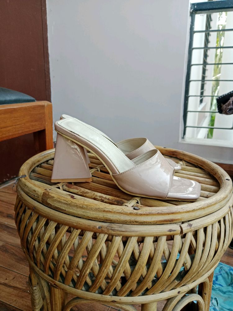Beige Square Toe Heels