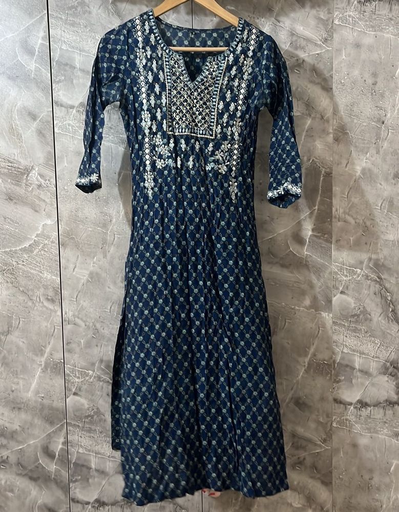 Embroidered Blue Ethnic Kurta