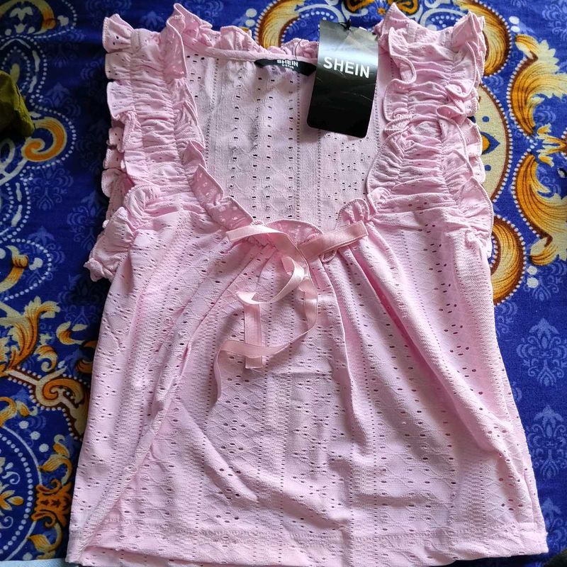 Chic Pink Ruffle Top with Bow Detail