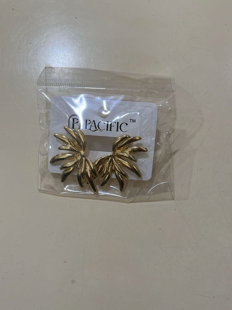 Golden Palm Leaf Statement Earrings
