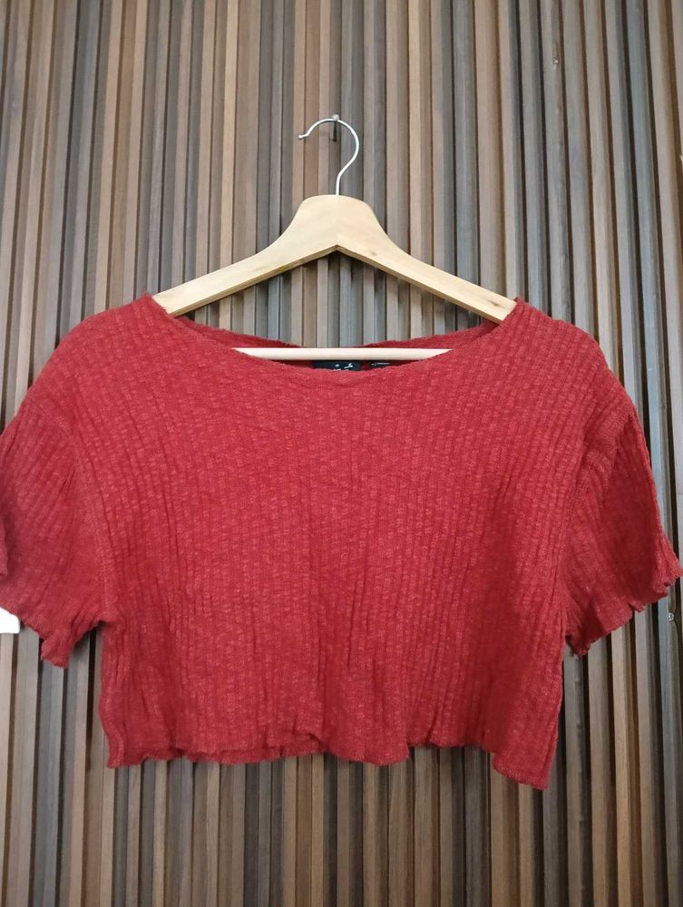 Red Cropped Ribbed Top