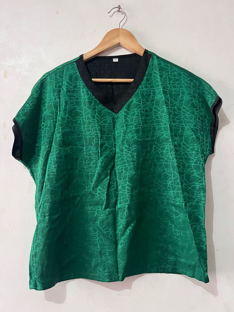 V-Neck Emerald Green Kurta Top