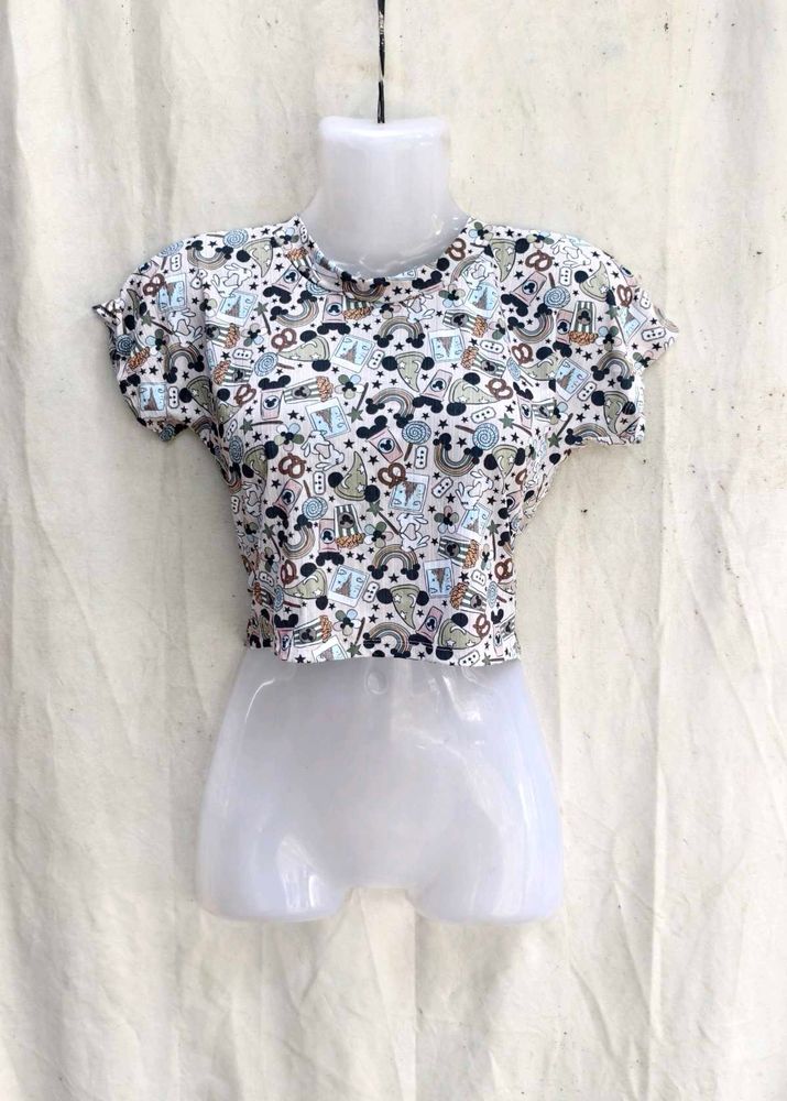 62209. Cute Cartoon Print Cropped Top