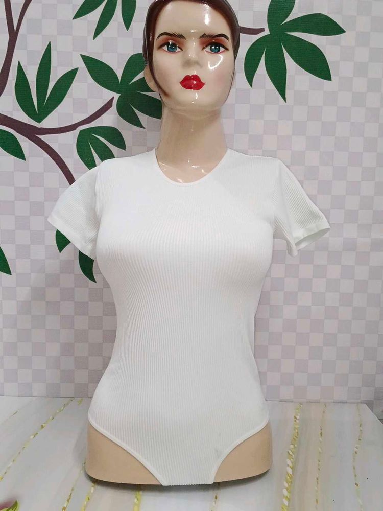 (906)Ribbed Knit Bodysuit - Classic White