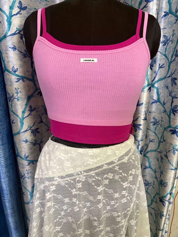 Pink Ribbed Crop Tank Top