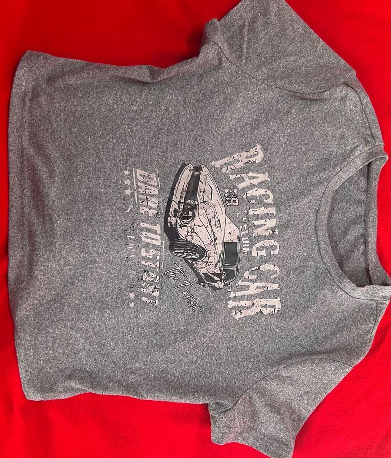 Grey Graphic T-Shirt with Racing Car Print