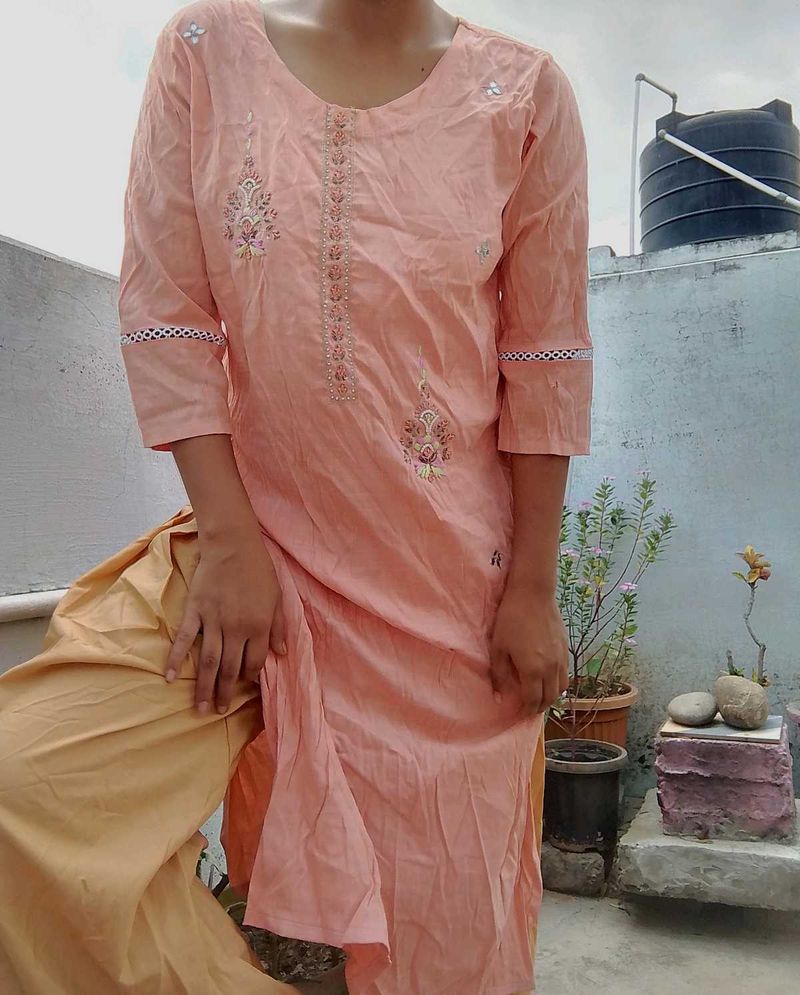 Peach Embroidered Kurta