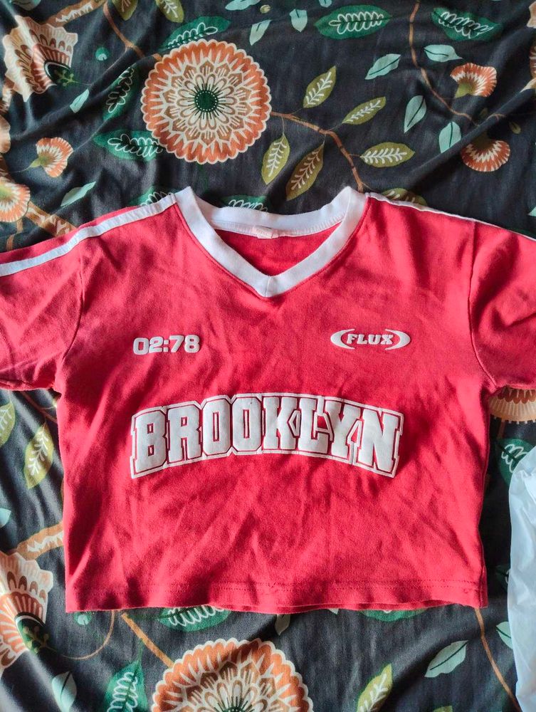 Red "Brooklyn" Graphic Cropped T-Shirt