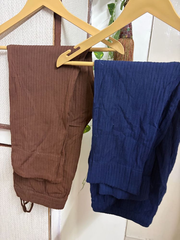 Ribbed Palazzo Pants - Brown &amp; Navy combo Set