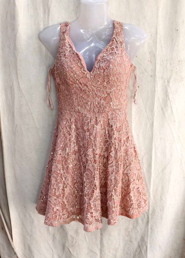 86209. Sparkly Lace V-Neck Mini Dress