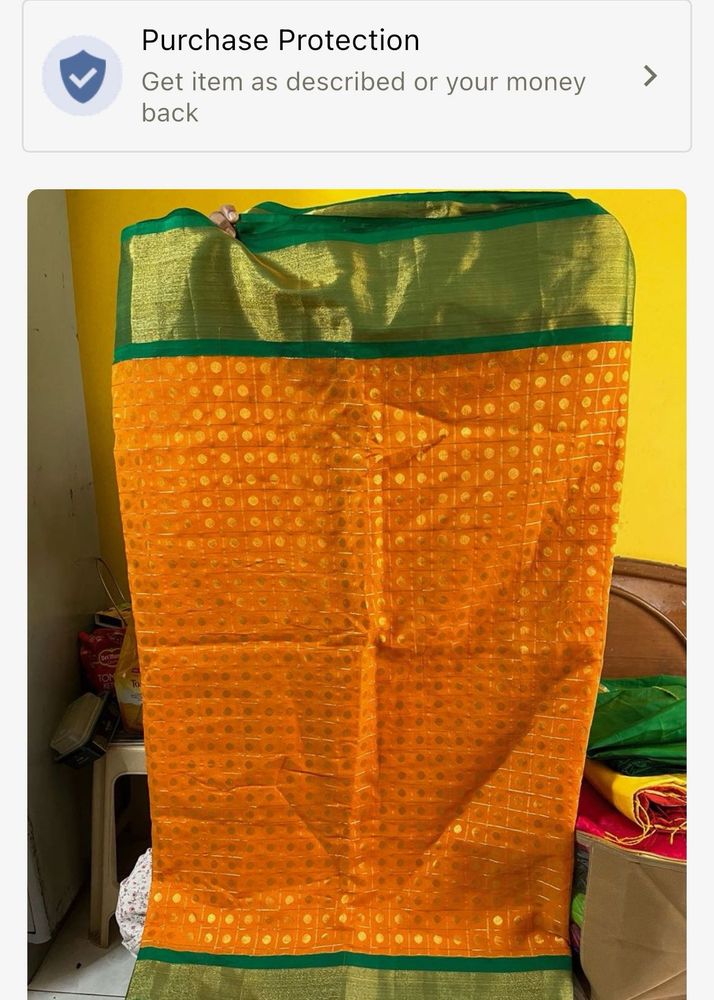 Chanderi Orange Saree with Kamar pata