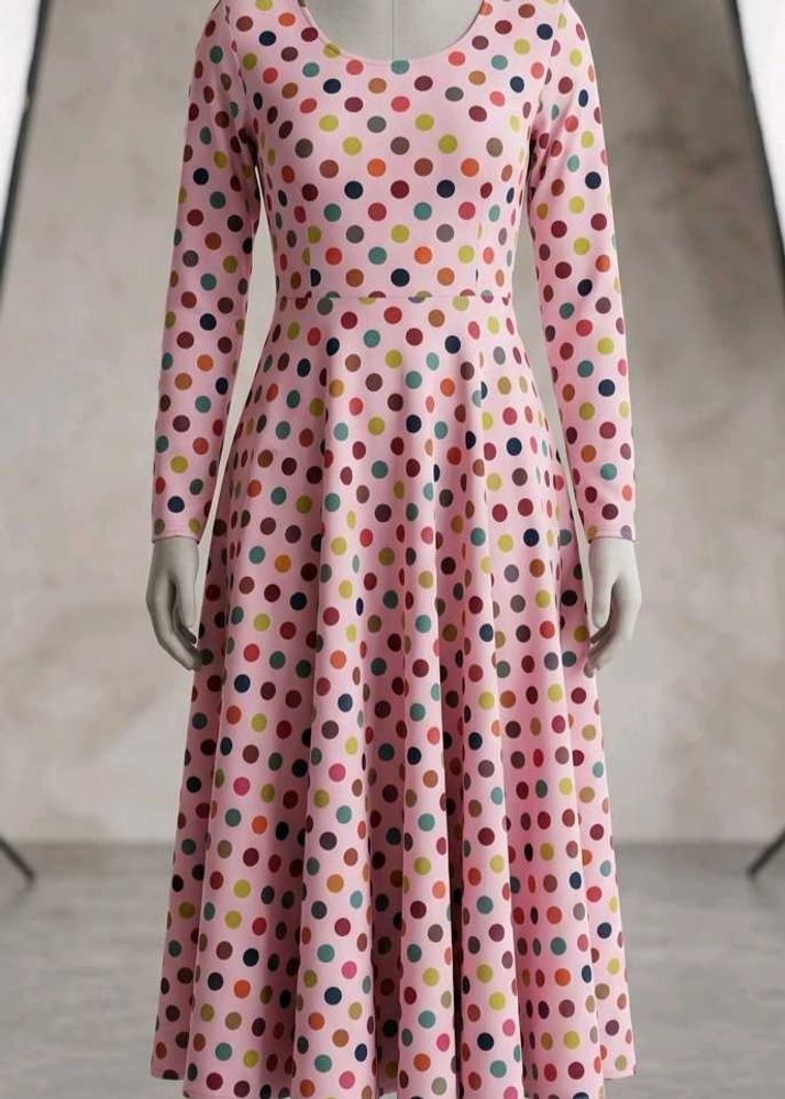 Pink Polka Dot Long Sleeve Midi Dress