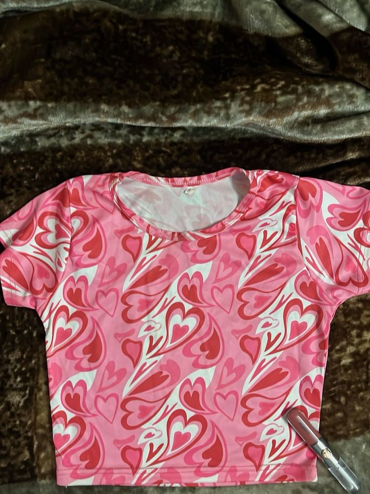 Chic Pink Heart Print Crop Top(never worn)