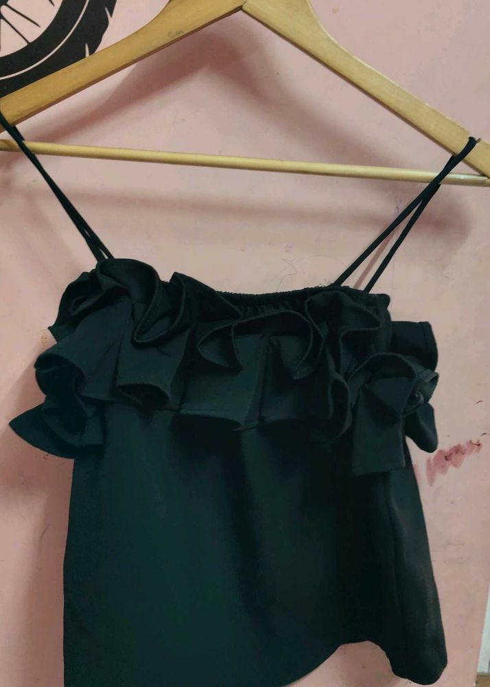Black Ruffled Spaghetti Strap Top