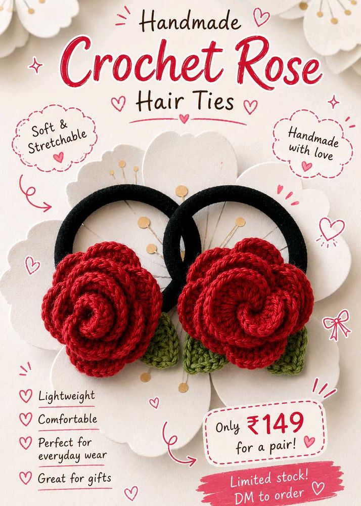 🌹✨Handmade Crochet  Hair Ties❣️