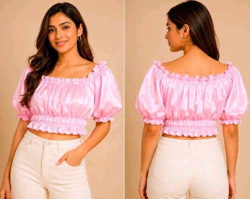 Pink Puff Sleeve Off-Shoulder Top