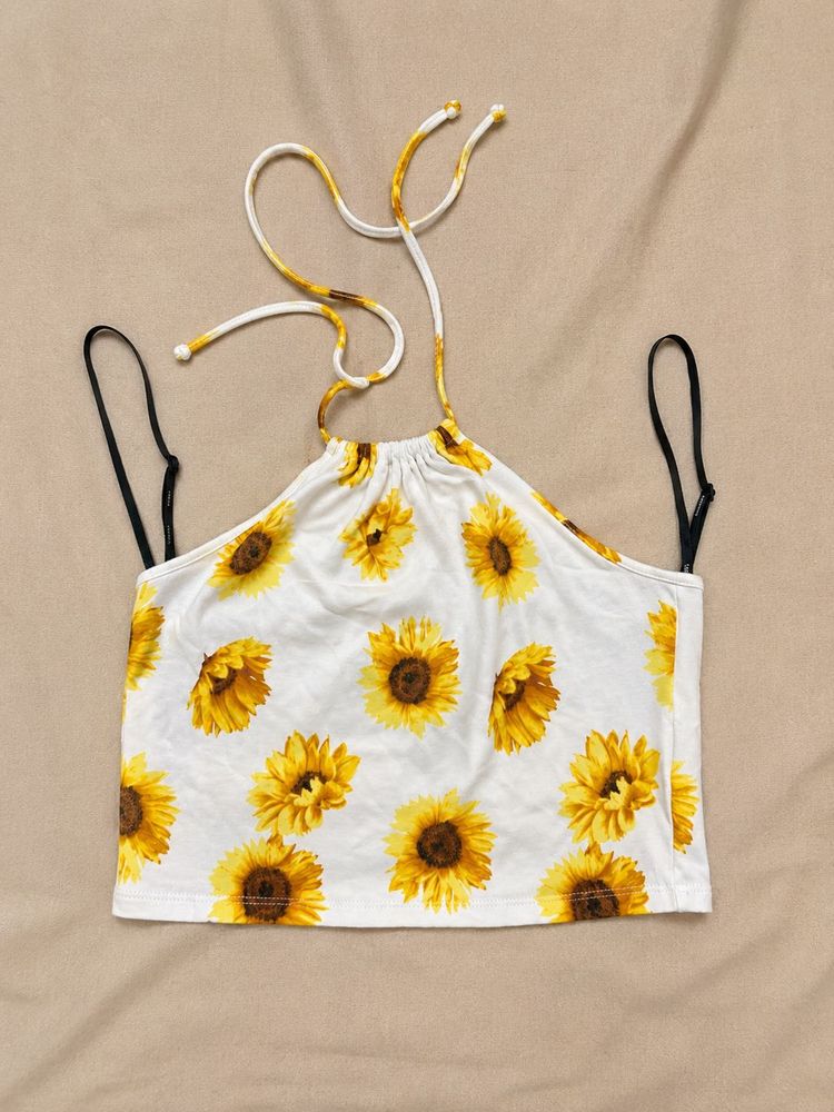 Forever 21 Sunflower Print Halter Top