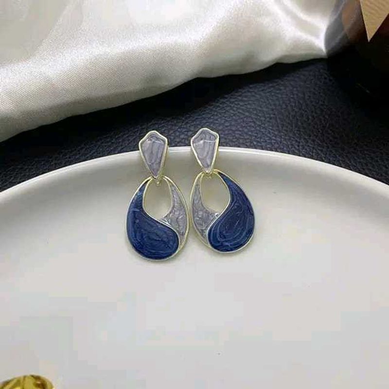 Grey Teal Geometric Drop Earrings