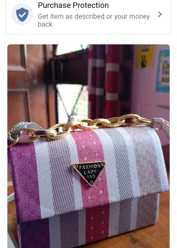 Striped Clutch with Gold Chain