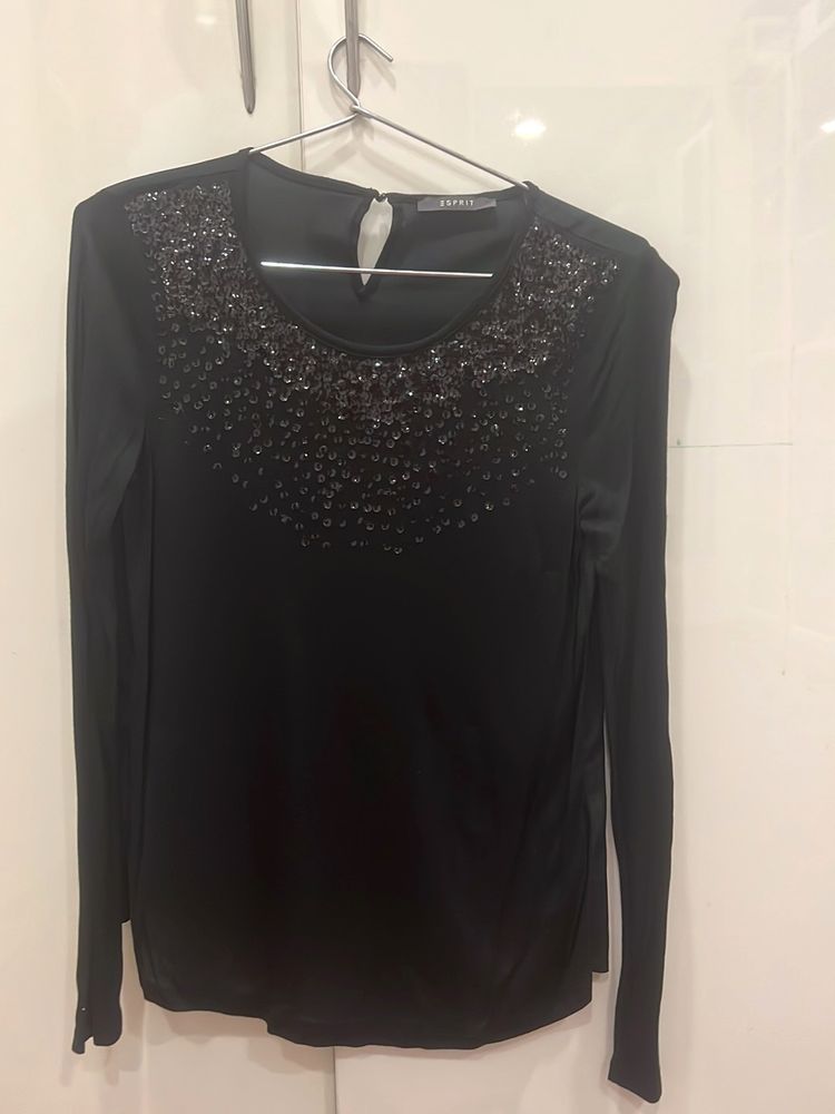 Sequined Black Full Sleeves Top