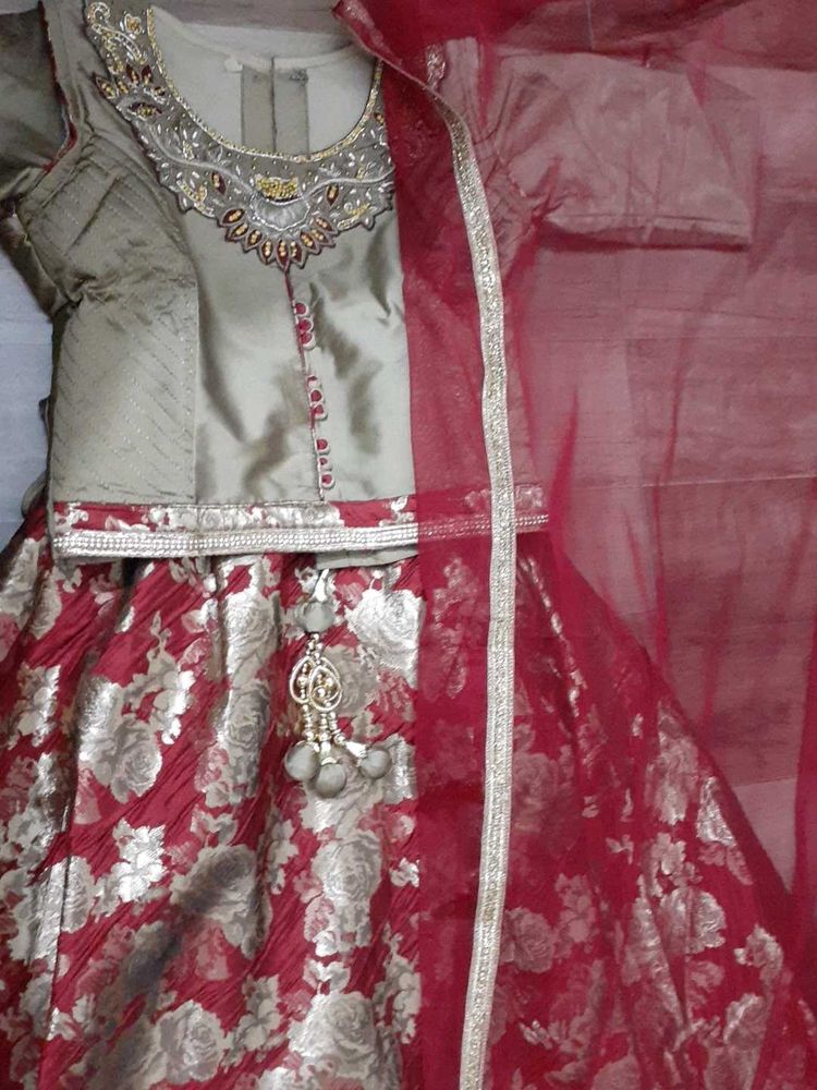 Elegant Red &amp; Gold Floral Lehenga Choli Set