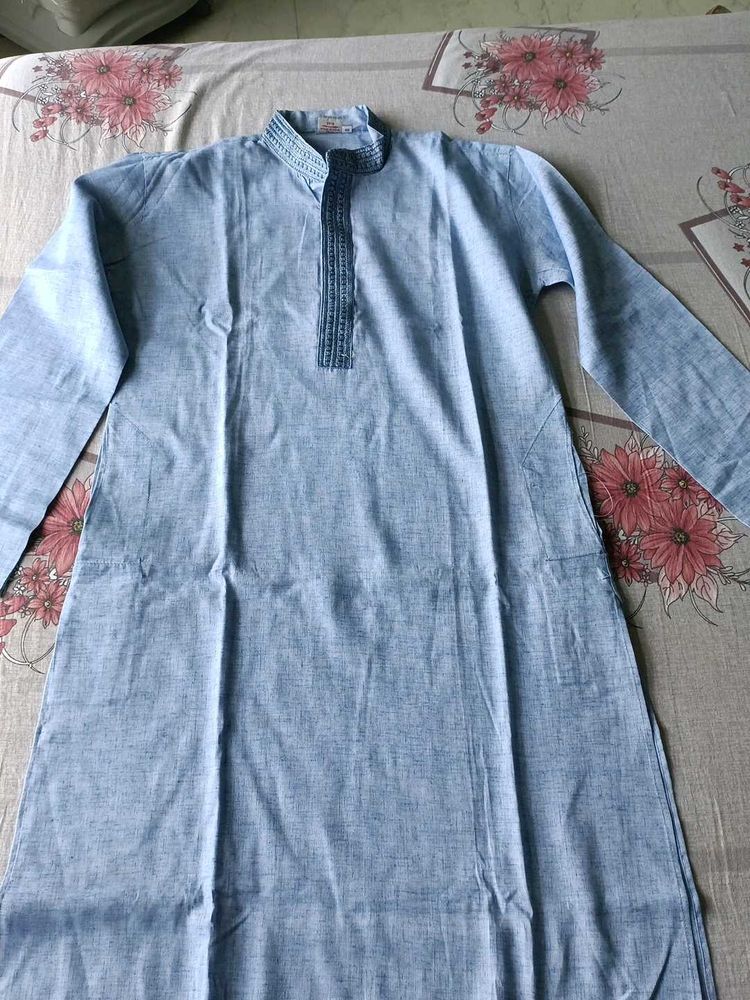 Light Blue Embroidered Men's Kurta