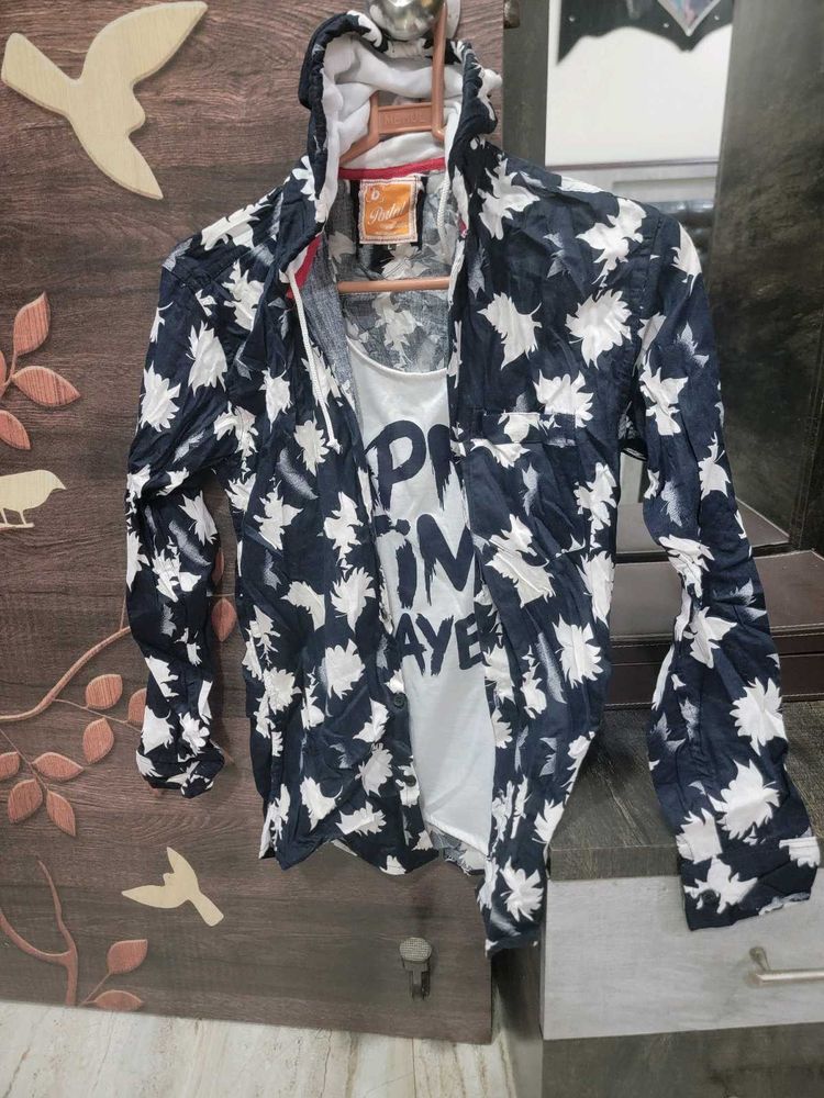 Printed Hoodie Jacket with T-shirt