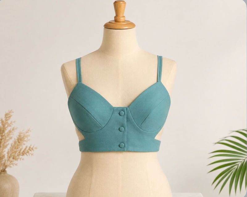 Teal Cutout Button Front Bra Top