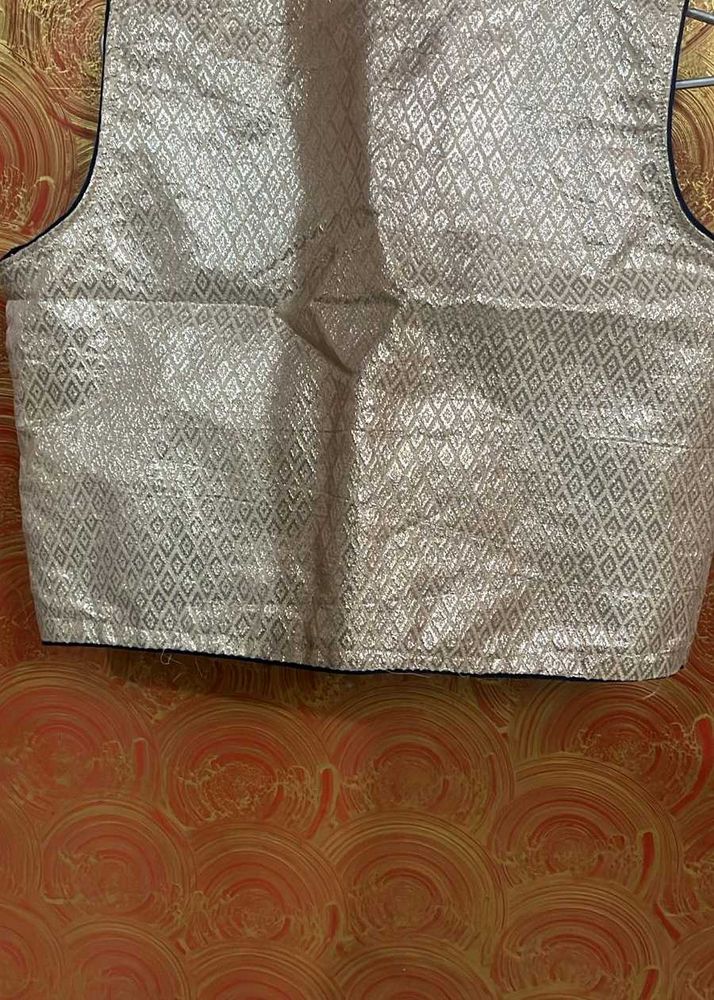 Silver Brocade Sleeveless Blouse