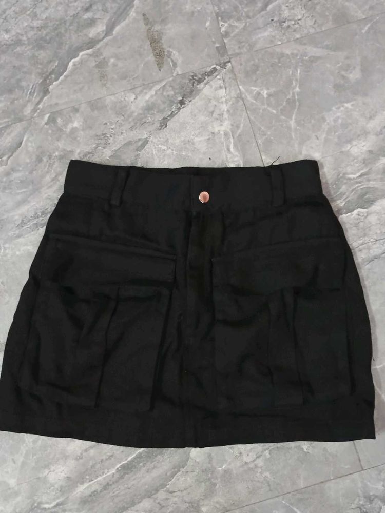 Black Cargo Mini Skirt