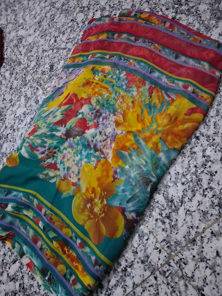 Vibrant Floral Print Saree