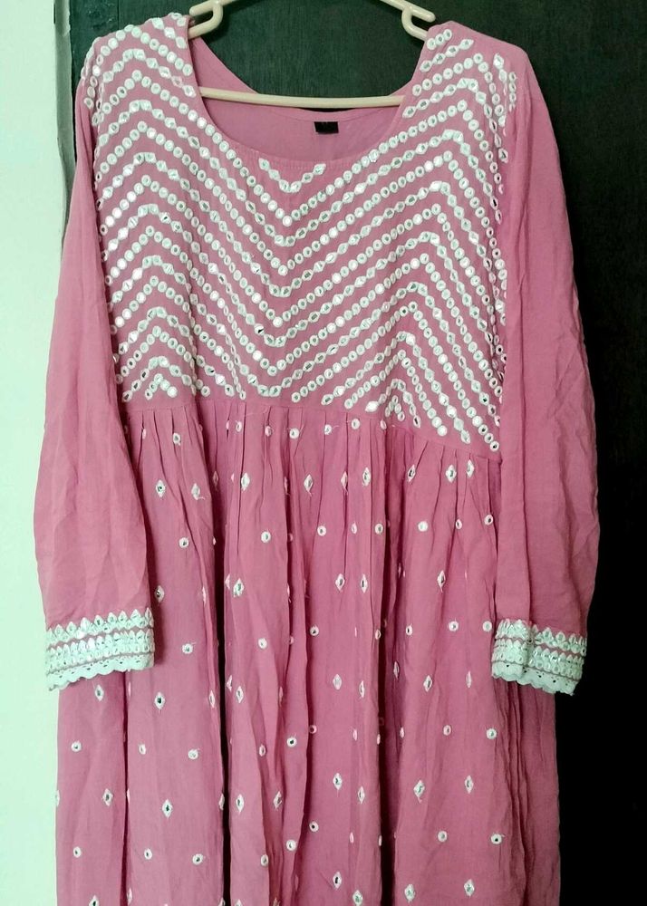 Pink Kurta set with Mirror Work