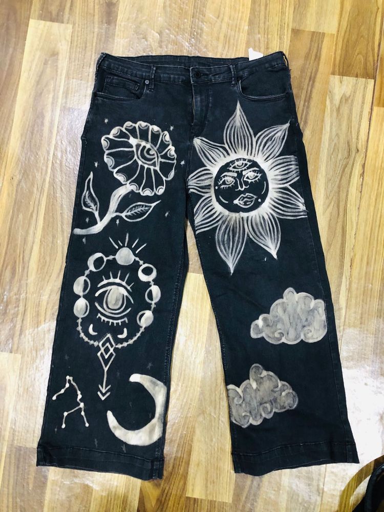 Hand-Painted Celestial Jeans