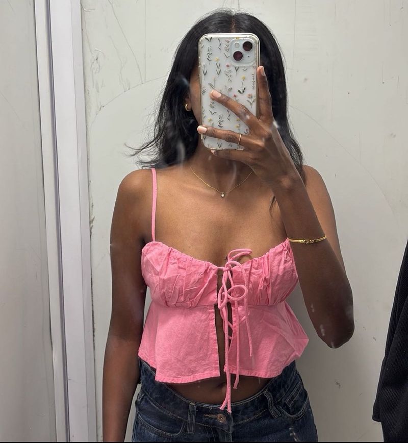 BERSHKA pink tie-up top
