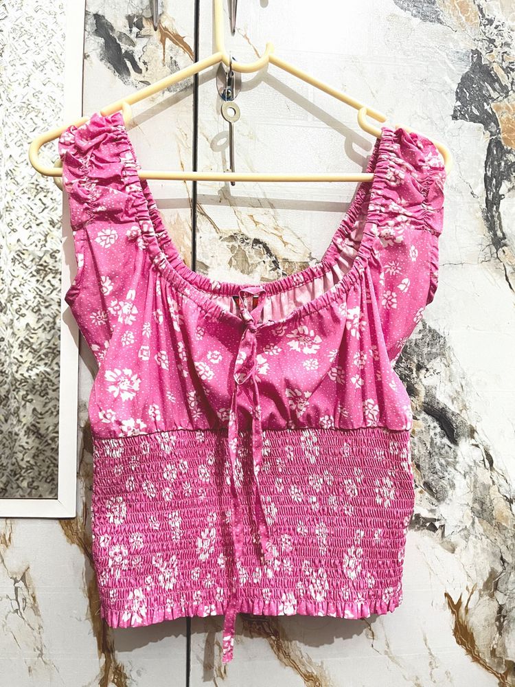 Pink Floral Crop Top