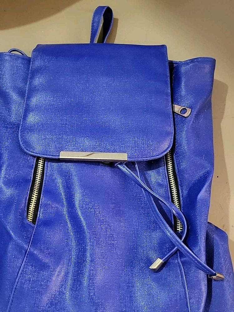 Blue Faux Leather Backpack