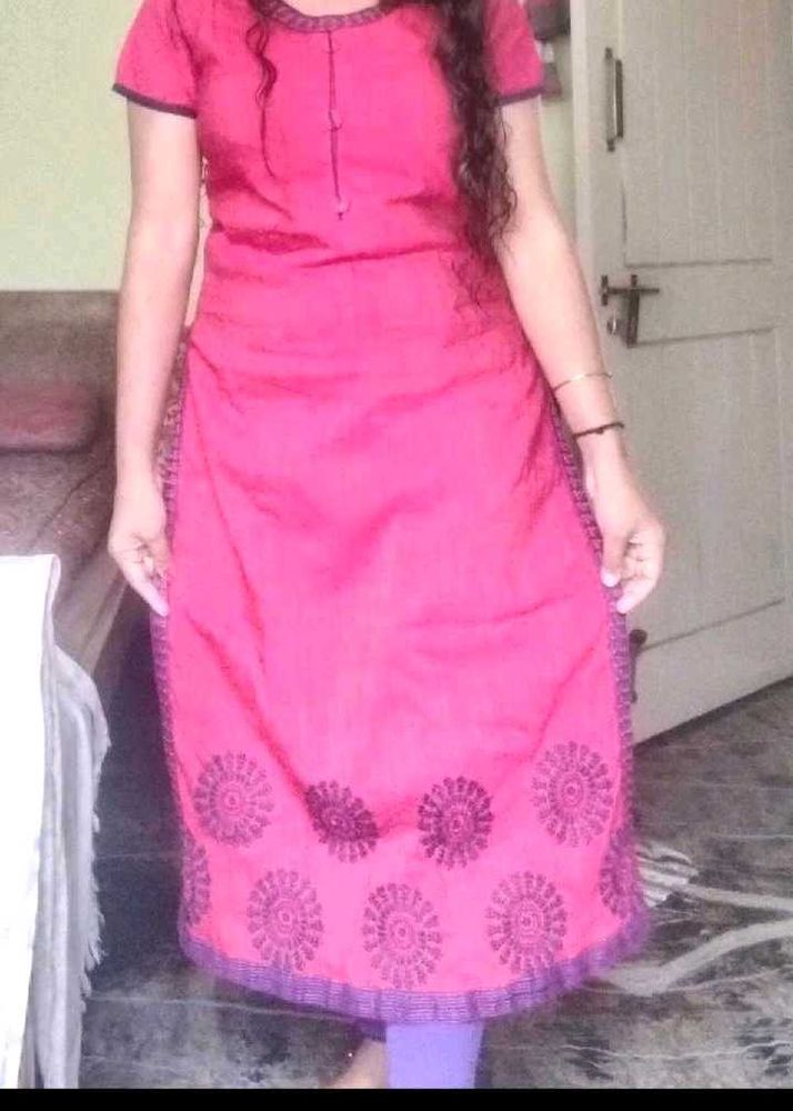 Pink Kurta with Black Print