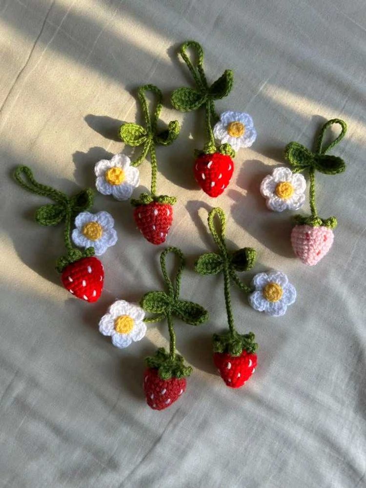 Crochet Strawberry &amp; Flower Charms