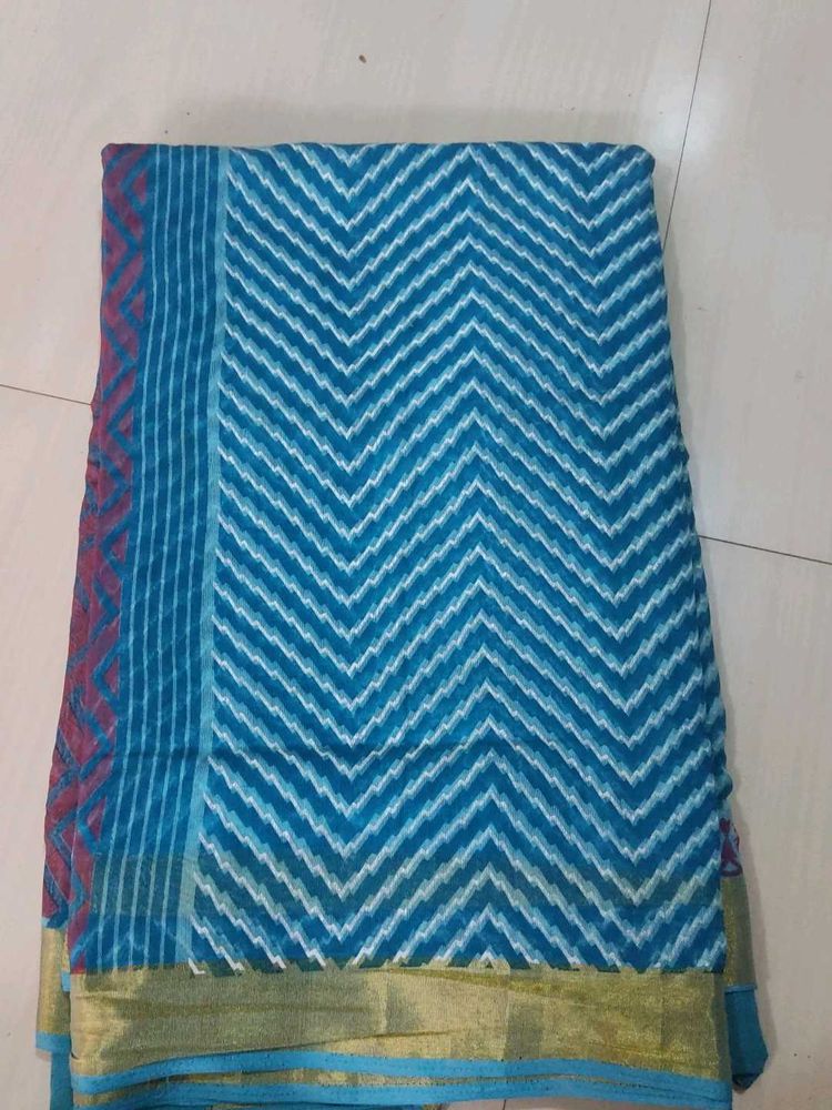 Blue Chevron Pattern Saree