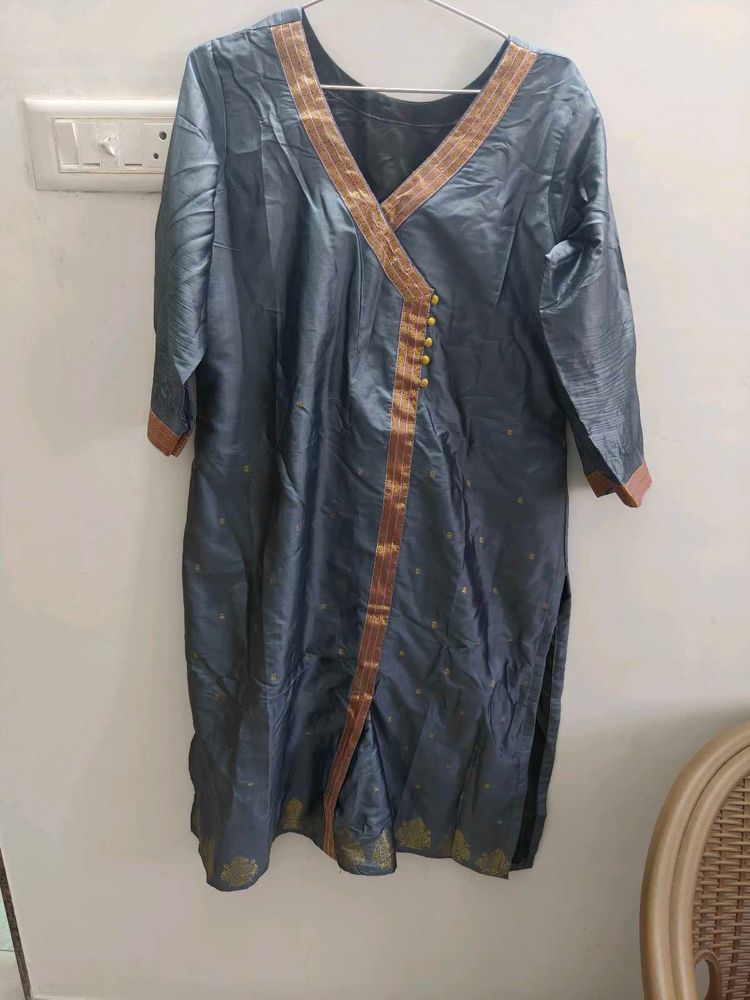 Stylish Grey Kurta with Gold Trim
