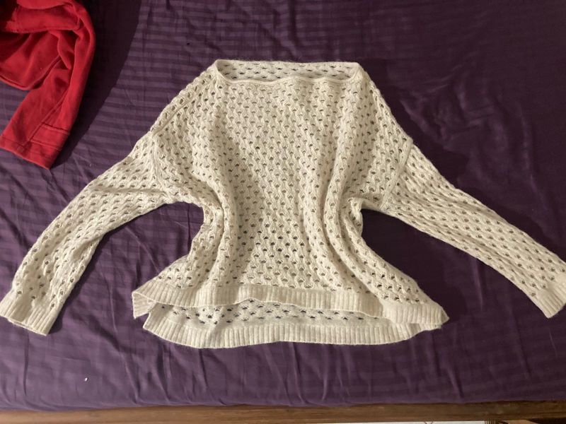 Cream Crocheted Knit Sweater