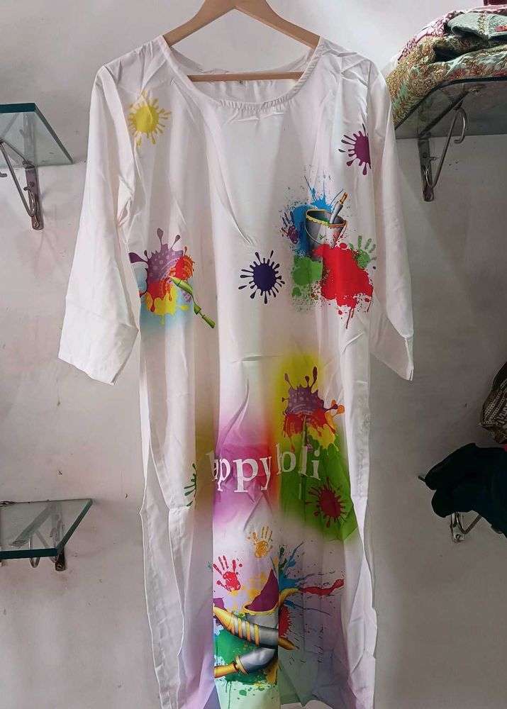 White "Happy Holi" Kurta